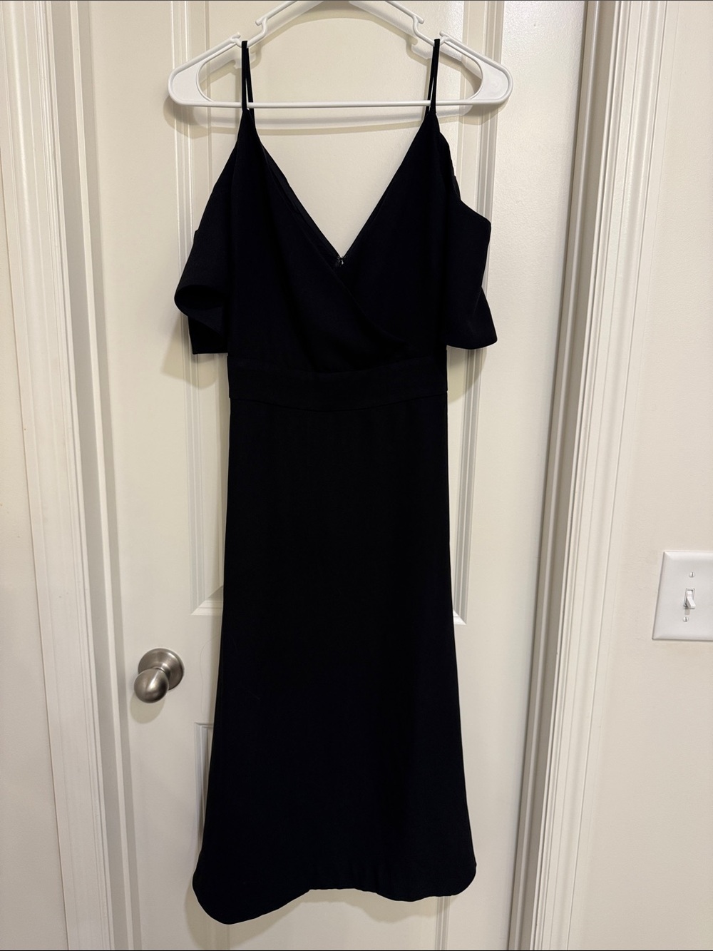 Black Cold-Shoulder V-Neck Women's Dress